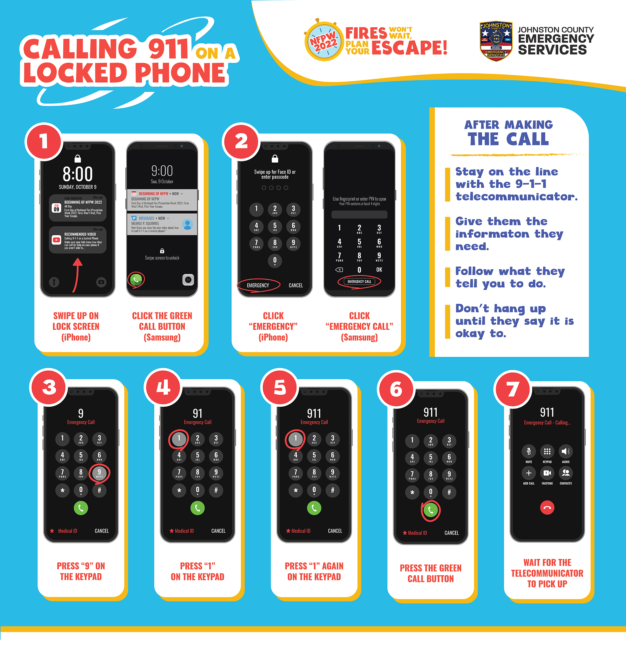 National Fire Prevention Week Calling 911 on a Locked Phone flyer