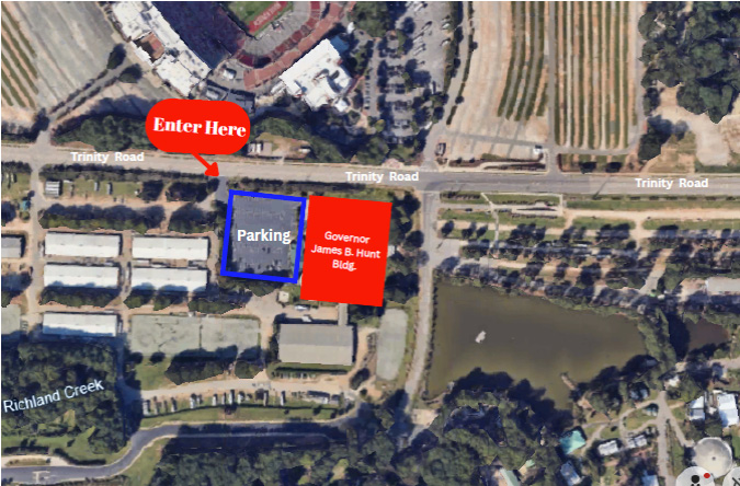 Aerial map showing Hunt building's location in central/wester Raleigh