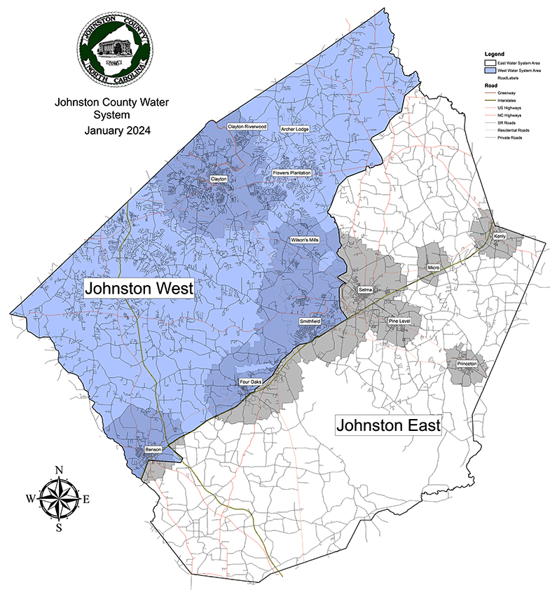 Map of Johnston County Water Districts