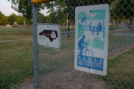Parks and Recreation Trust Fund sign, dedicated to the creation of the Smithfield Community Park