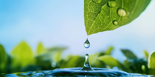 Artistic image of a leaf and water